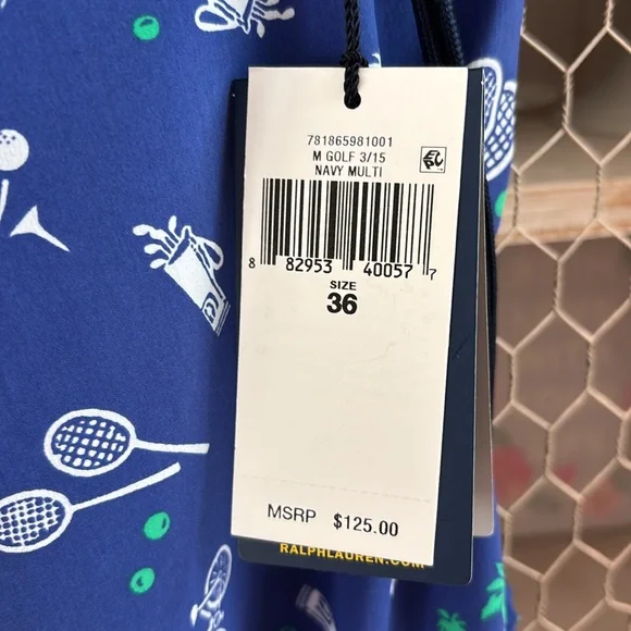 POLO golf shorts nwt 36. Martini Palm tree golf cart tennis racket. Pickle ball